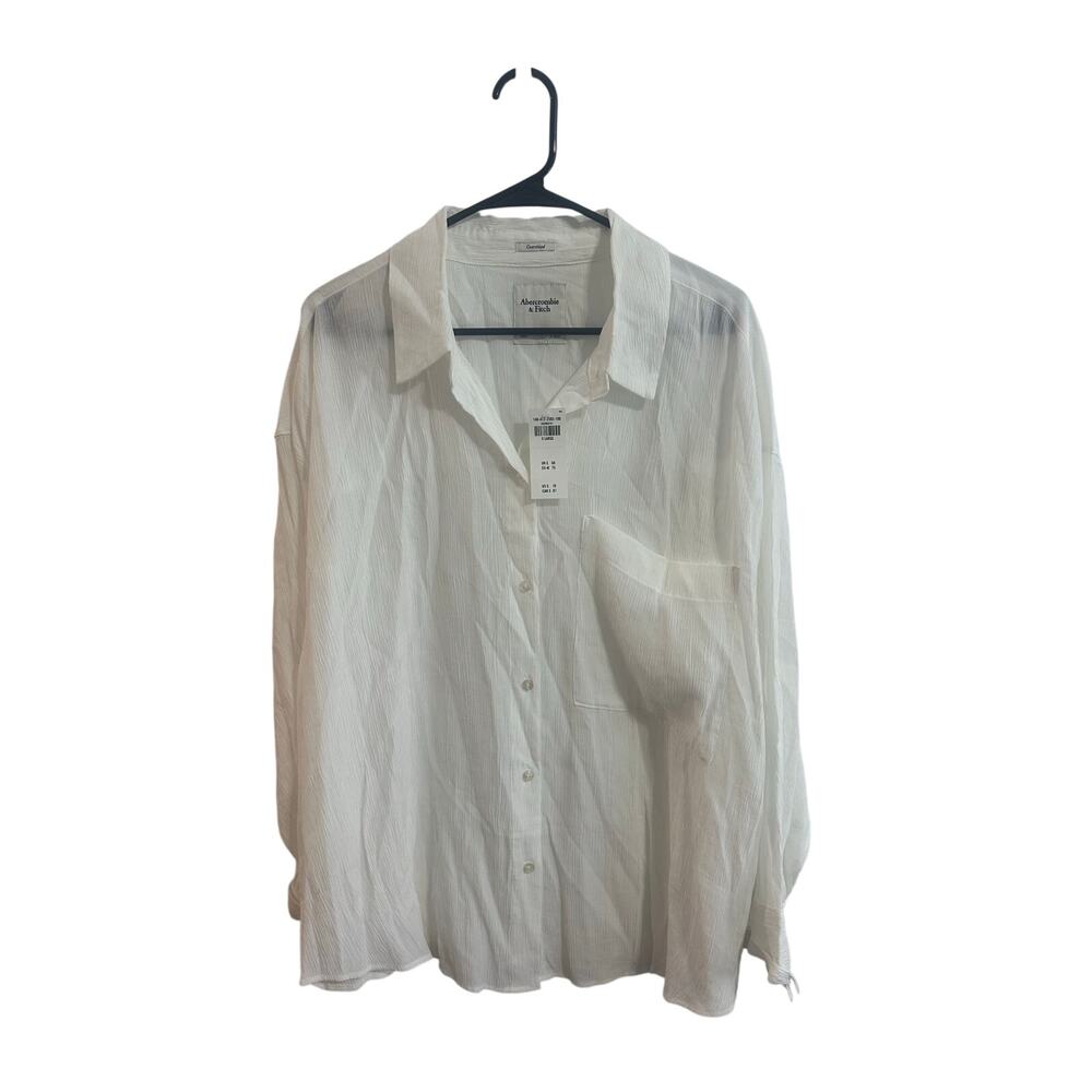 Abercrombie & Fitch NWT White Longsleeve Button Up Shirt Textured Viscose Sz XL